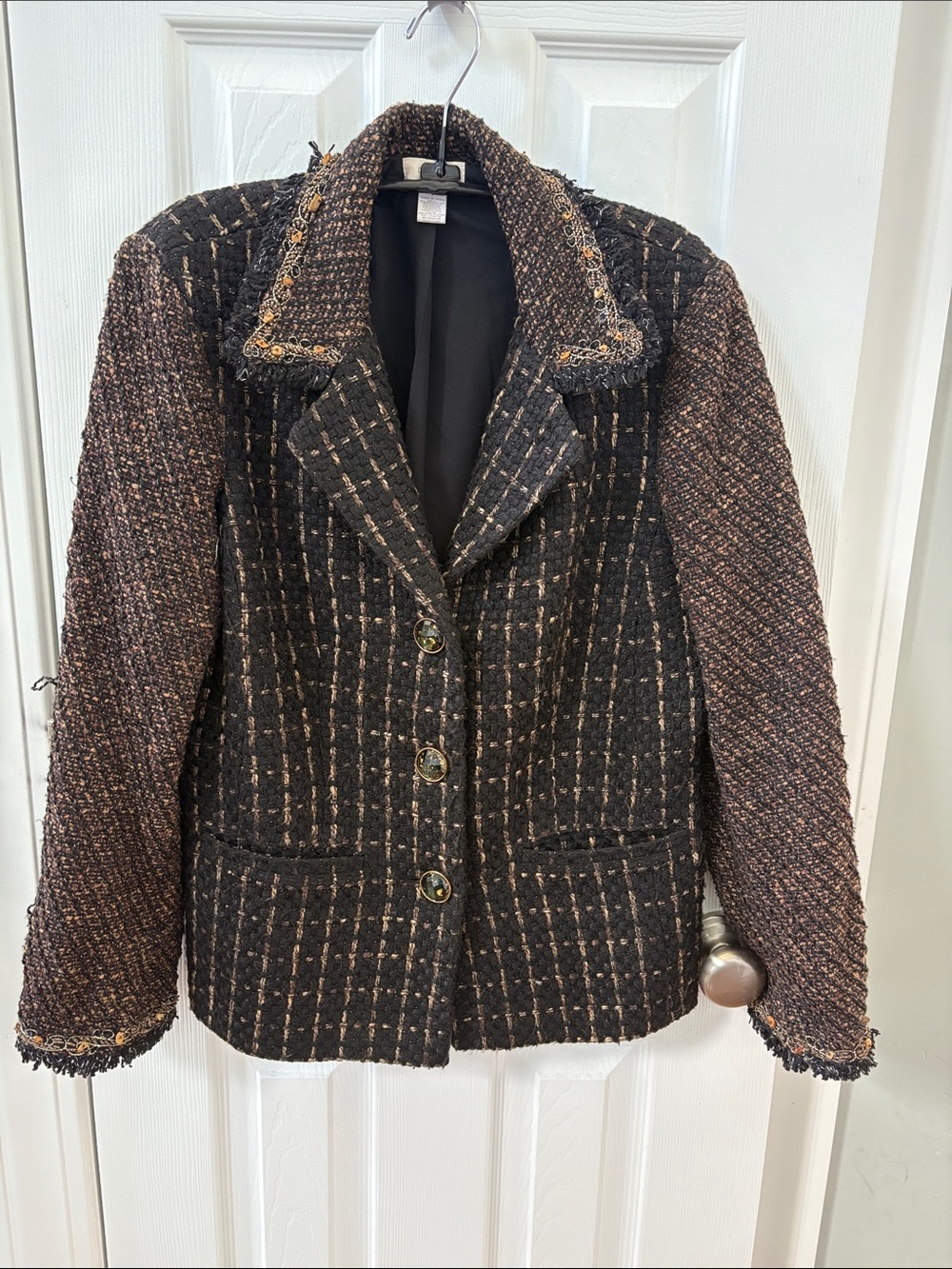 Chico's size1 Textured Tweed Blazer in Black and Brown